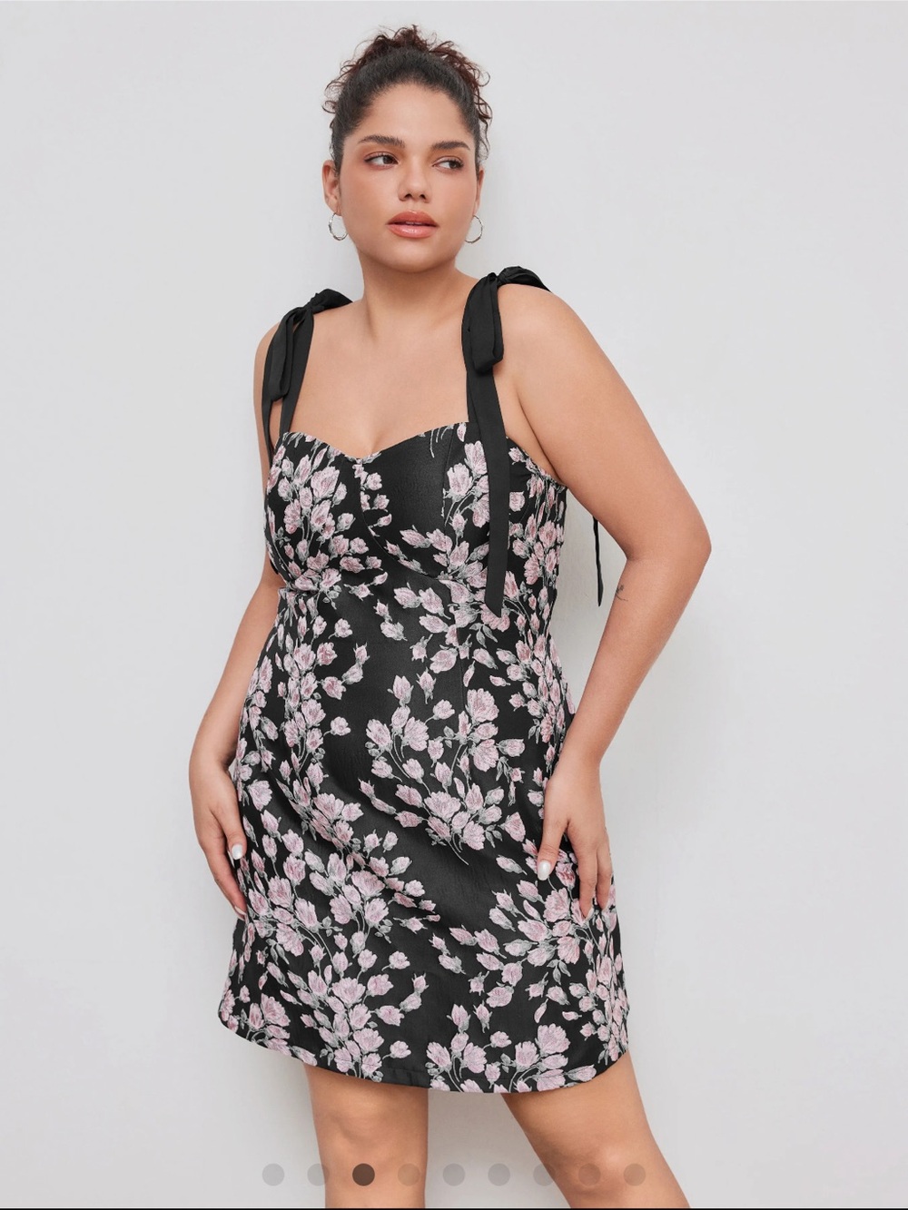 Cider Black Mini Dress with Pink Floral Print Jacquard Fabric 2XL